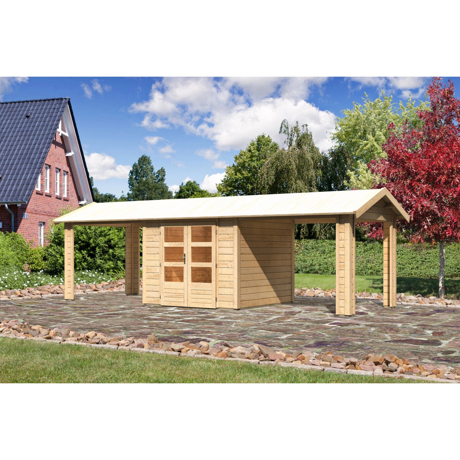 Karibu Holz-Gartenhaus Timra Naturbelassen Satteldach 240 cm x 244 cm günstig online kaufen