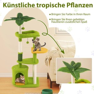 Costway Kletterbaum mit Katzenhöhle Künstlichen Blättern Grün 122 cm