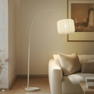 Lindby Stehlampe Bogenleuchte Helin 10042614 Modern in Creme aus Textil 1-flammig E27 Wohnzimmerleuchte