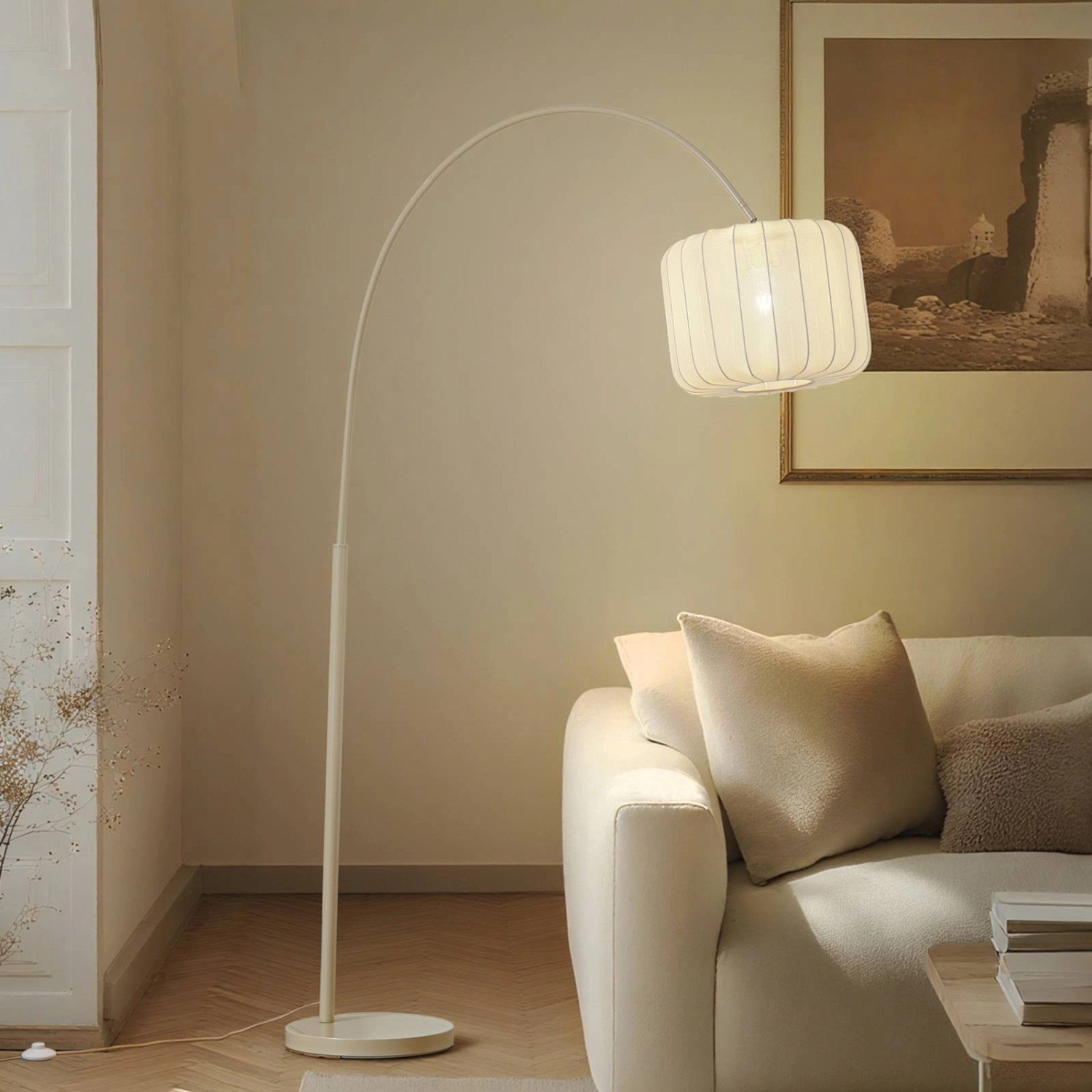 Lindby Stehlampe Bogenleuchte Helin 10042614 Modern in Creme aus Textil 1-flammig E27 Wohnzimmerleuchte_2