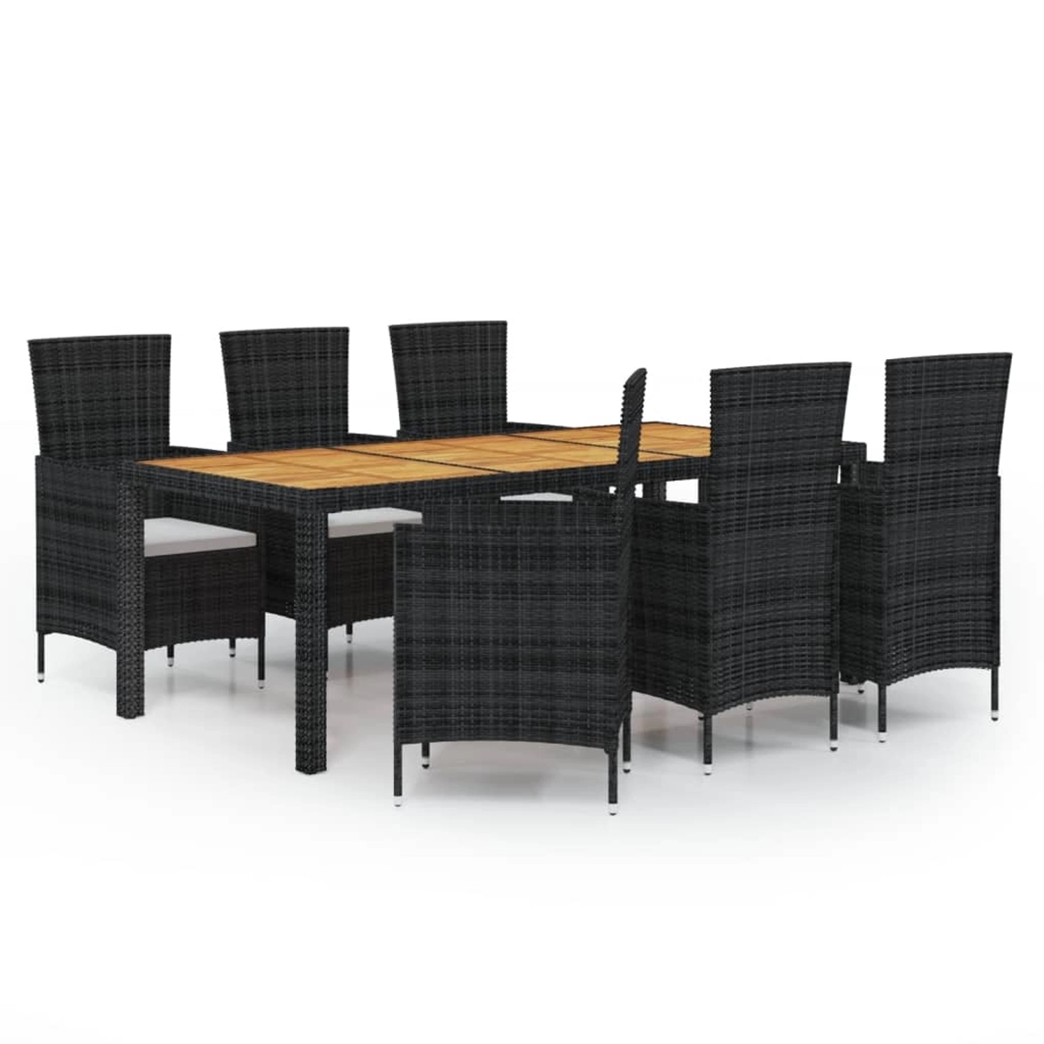 vidaXL 7-tlg Garten-Essgruppe mit Auflagen Poly Rattan Schwarz Modell 12