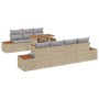 Beiges 8-tlg. vidaXL Garten-Sofa-Set aus Poly Rattan mit Tisch und Stauraum.