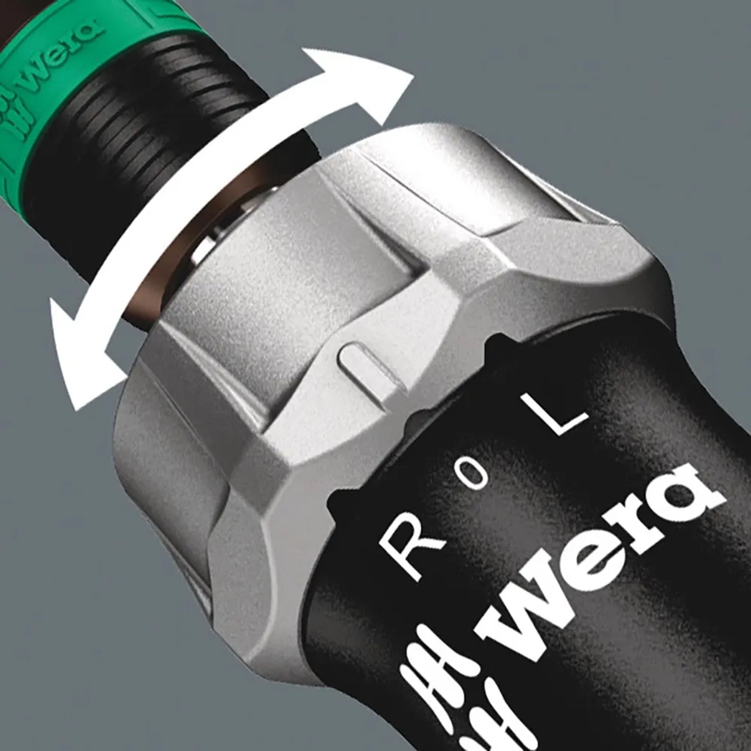 Detailaufnahme des Wera Kraftform Kompakt 60 RA Ratschenschraubendrehers mit Funktionsanzeige.