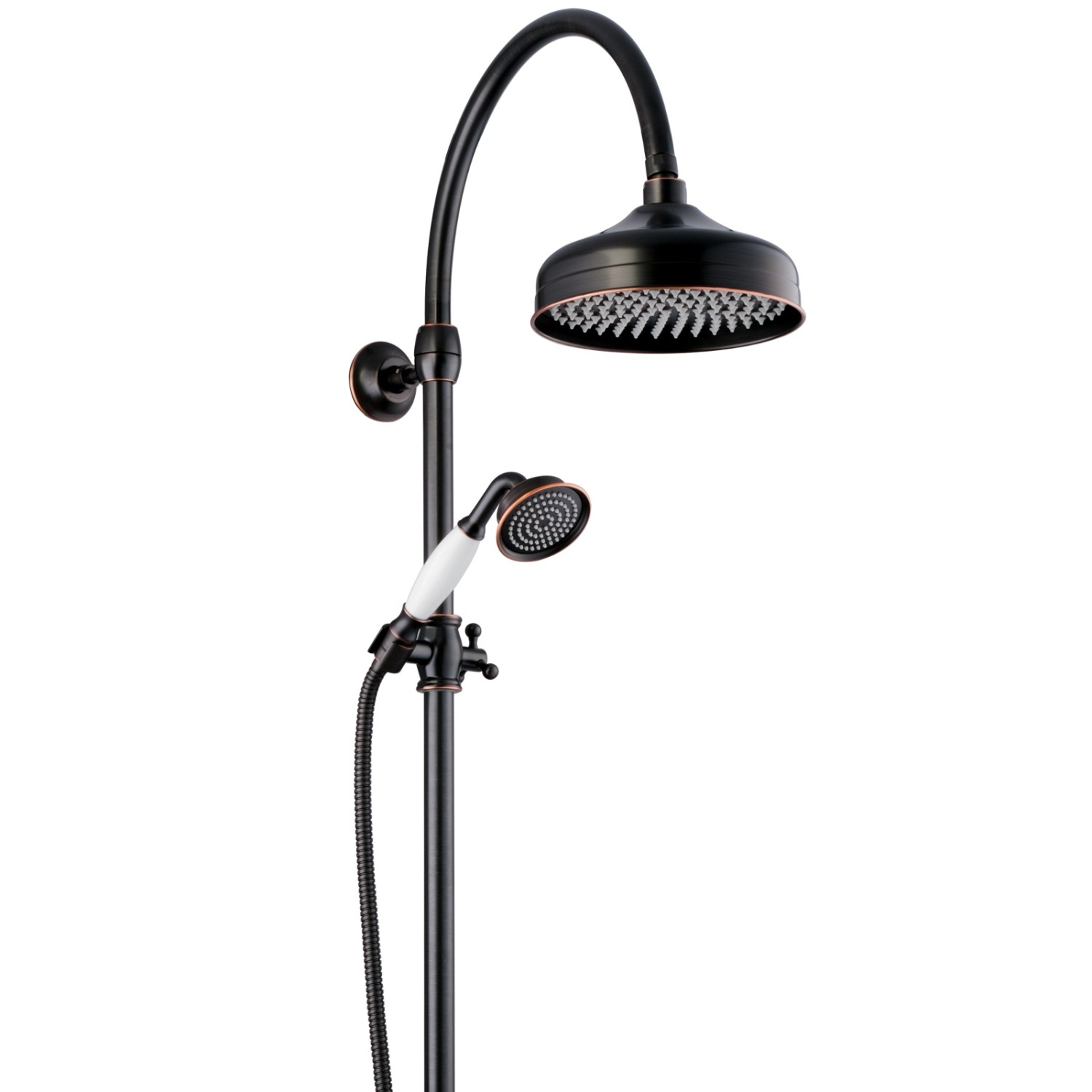 PaulGurkes Aufputz Duschset in Schwarz Retro mit Regendusche und Handbrause.