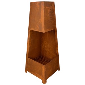 Jet-Line Feuerstelle Burbank in Rostoptik, quadratische Feuersäule aus Stahl, 100cm hoch.