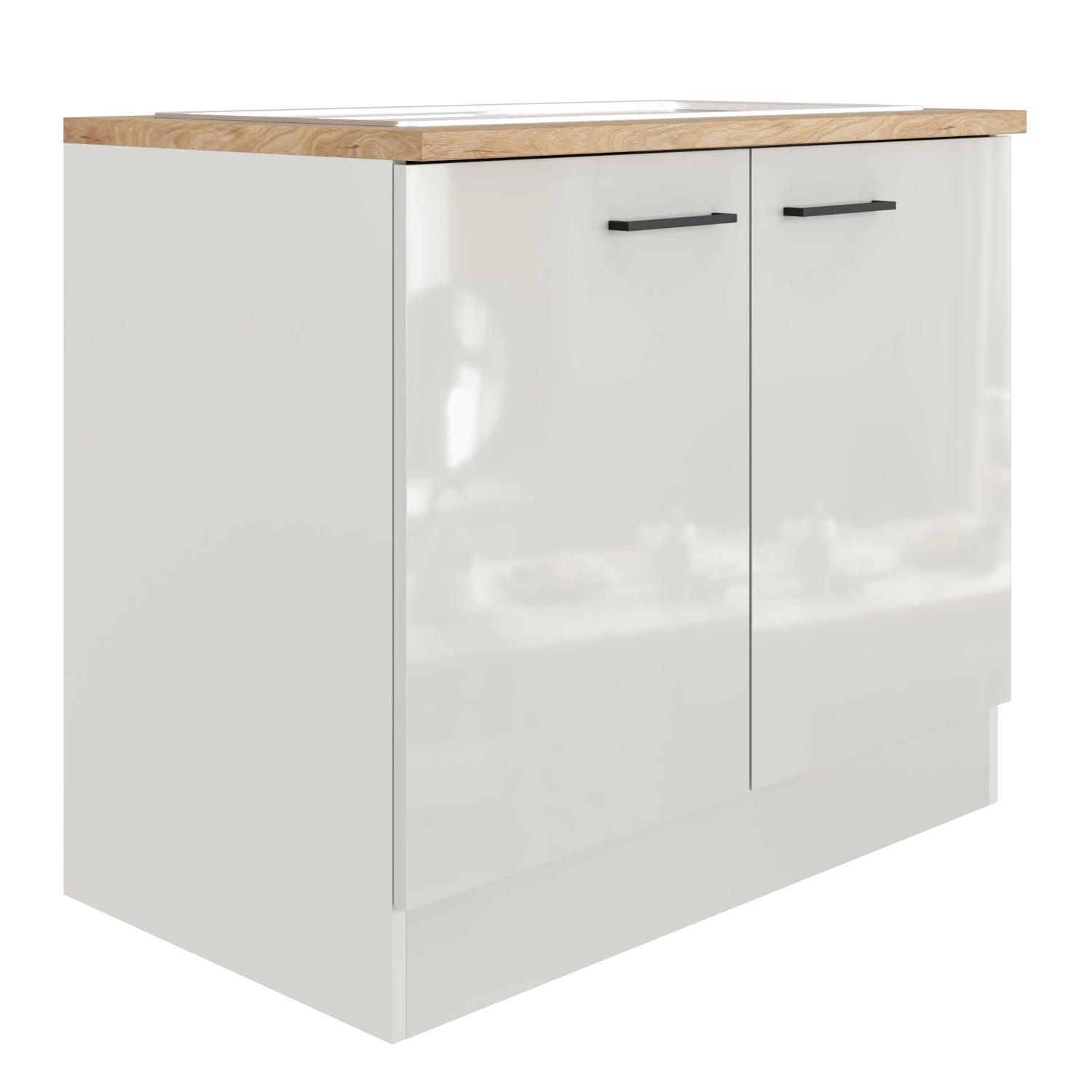 Flex-Well Exclusiv Spülenschrank Lund 100 cm Lichtgrau glänzend-Rauchgrau kaufen bei OBI