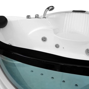 Detailansicht: AcquaVapore Eck-Whirlpool W25-TH-SC mit Armaturen und Düsen.