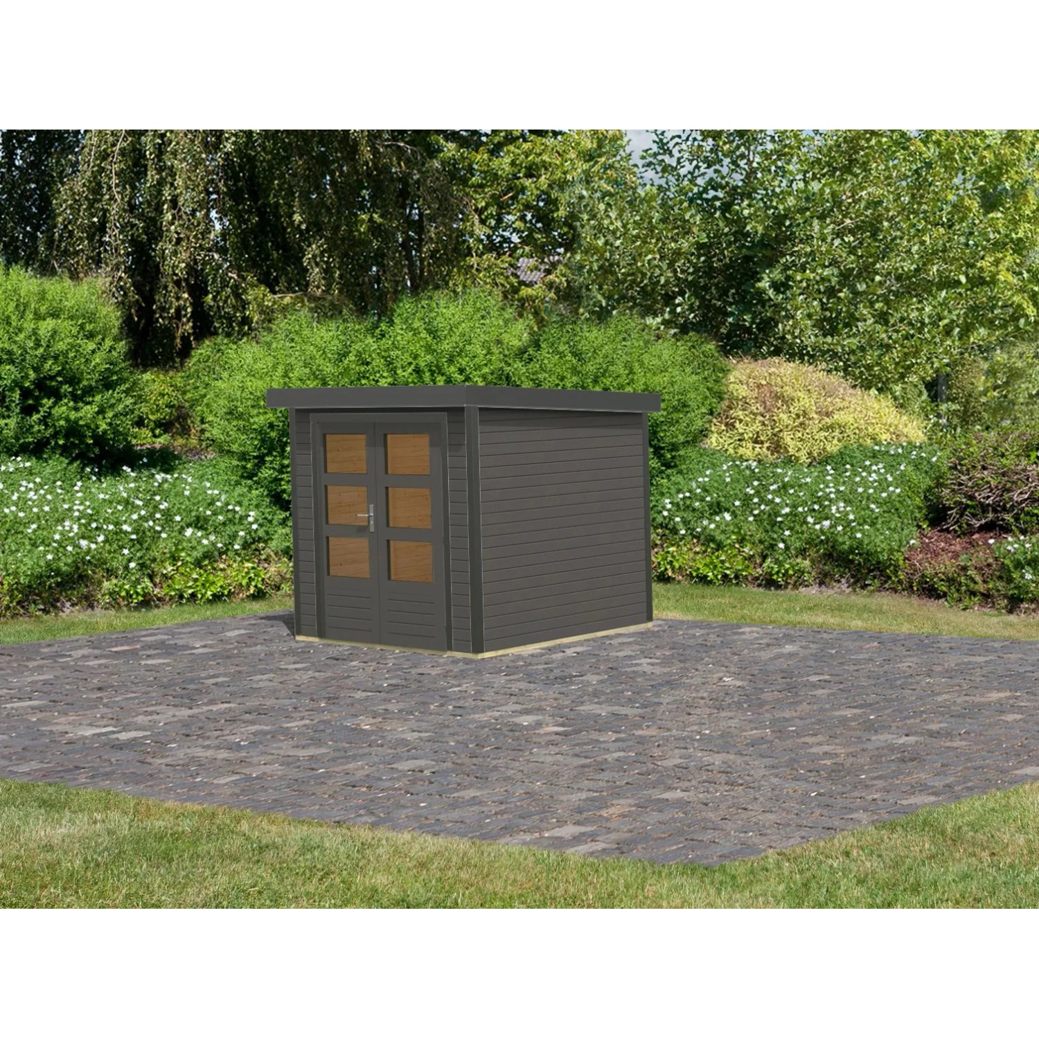 Karibu Gartenhaus Diego B in Terragrau-Anthrazit mit Doppeltür und Fenster, 4,45 m².