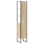 Moderner vidaXL Bad-Hochschrank Sonoma aus Holzwerkstoff mit schwarzem Stahlrahmen, offenen Regalen und Tür.