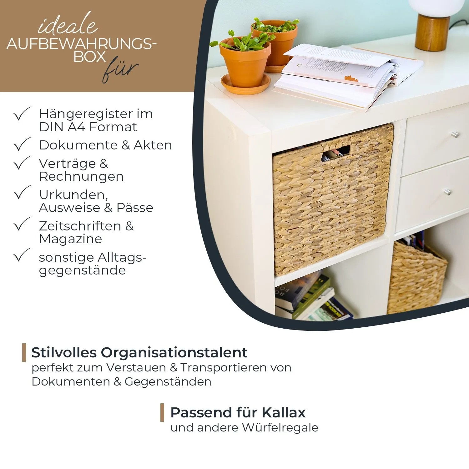 HMF 37246 Aufbewahrungskorb DIN A4 Hängeregister Korb Geflochten Wasserhyazinthe zu Kallax 33 x 38 x 32 cm_2