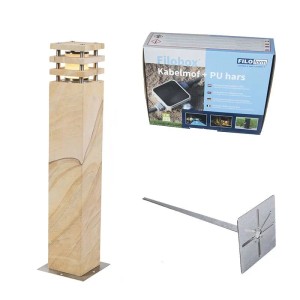 Beige QAZQA Stehleuchte Grumpy (70 cm) für den Außenbereich, inklusive Erdspieß und Kabelbox.