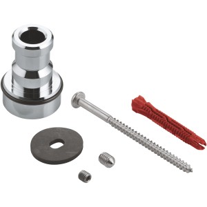 Grohe Brausestangenhalter mit Befestigungsset, bestehend aus Halter, Schrauben, Dübel und Dichtring.