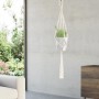 Weiße Makramee Hängeampel (Ø 15 cm) mit Topf und Pflanze, Boho-Stil für Zimmer und Balkon.