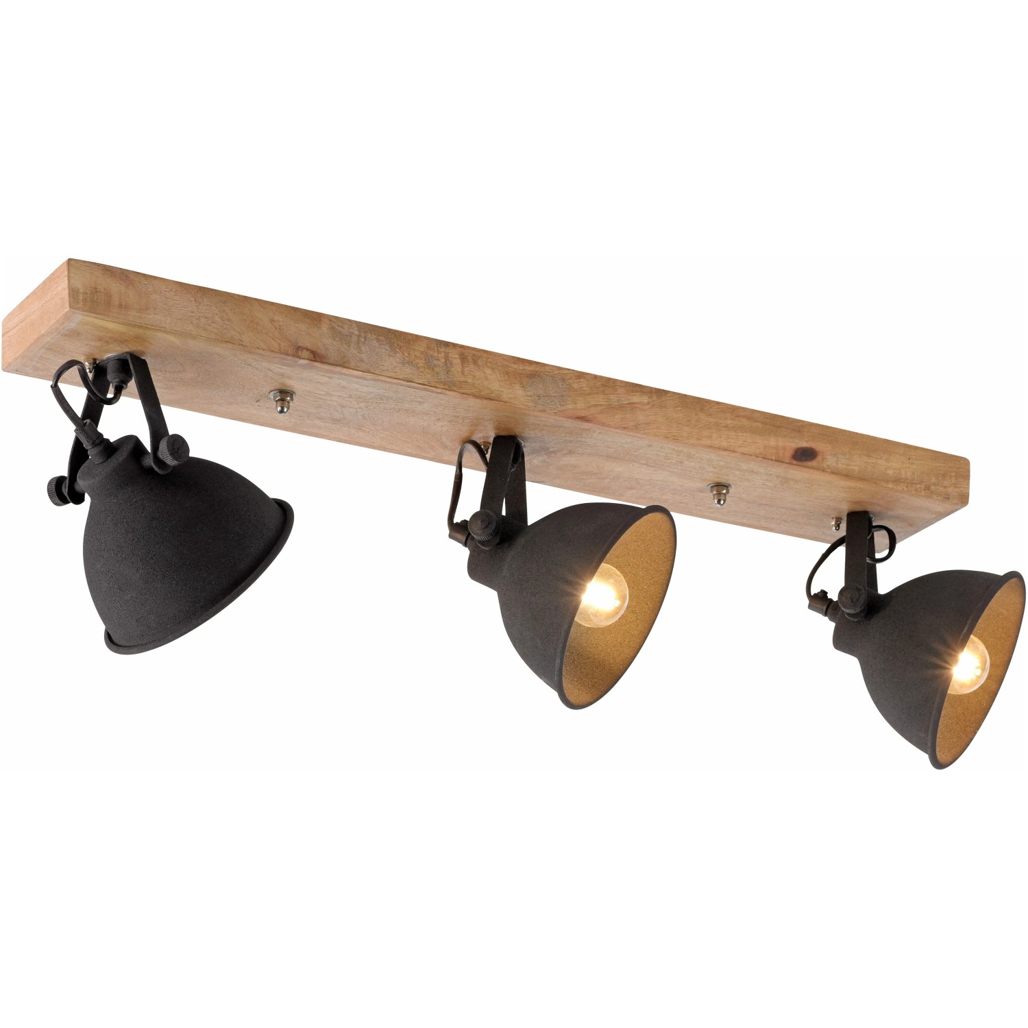 Just Light Wand- und Deckenleuchte Samia, 3-flammig, schwarz, Holz, Vintage-Look.