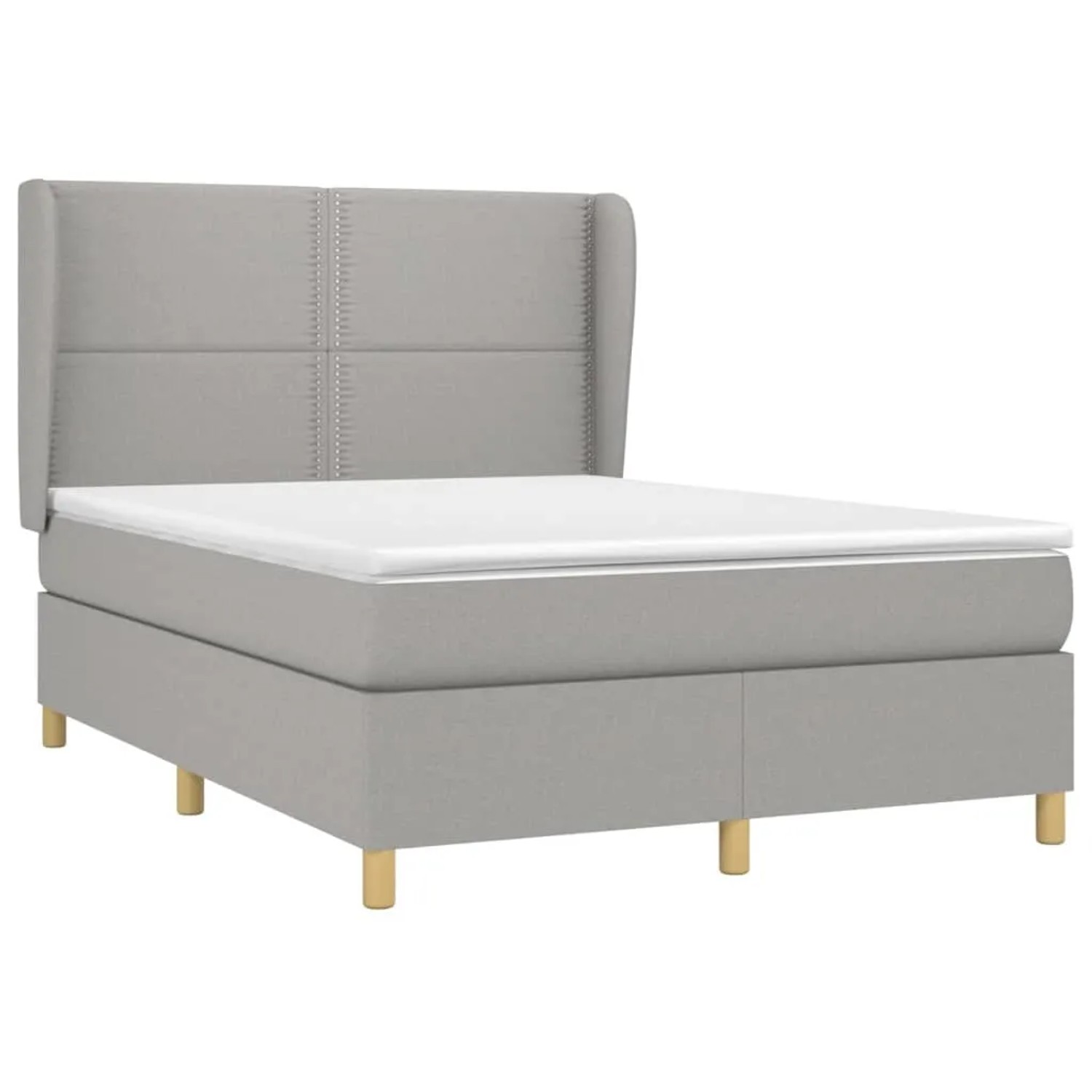 Hellgraues vidaXL Boxspringbett 140x190 cm mit Matratze und Kopfteil.