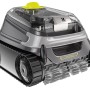 Grauer Zodiac Akku-Poolroboter CBAT CNX-Li 5220 iQ mit Raupenantrieb und gelbem Knopf.