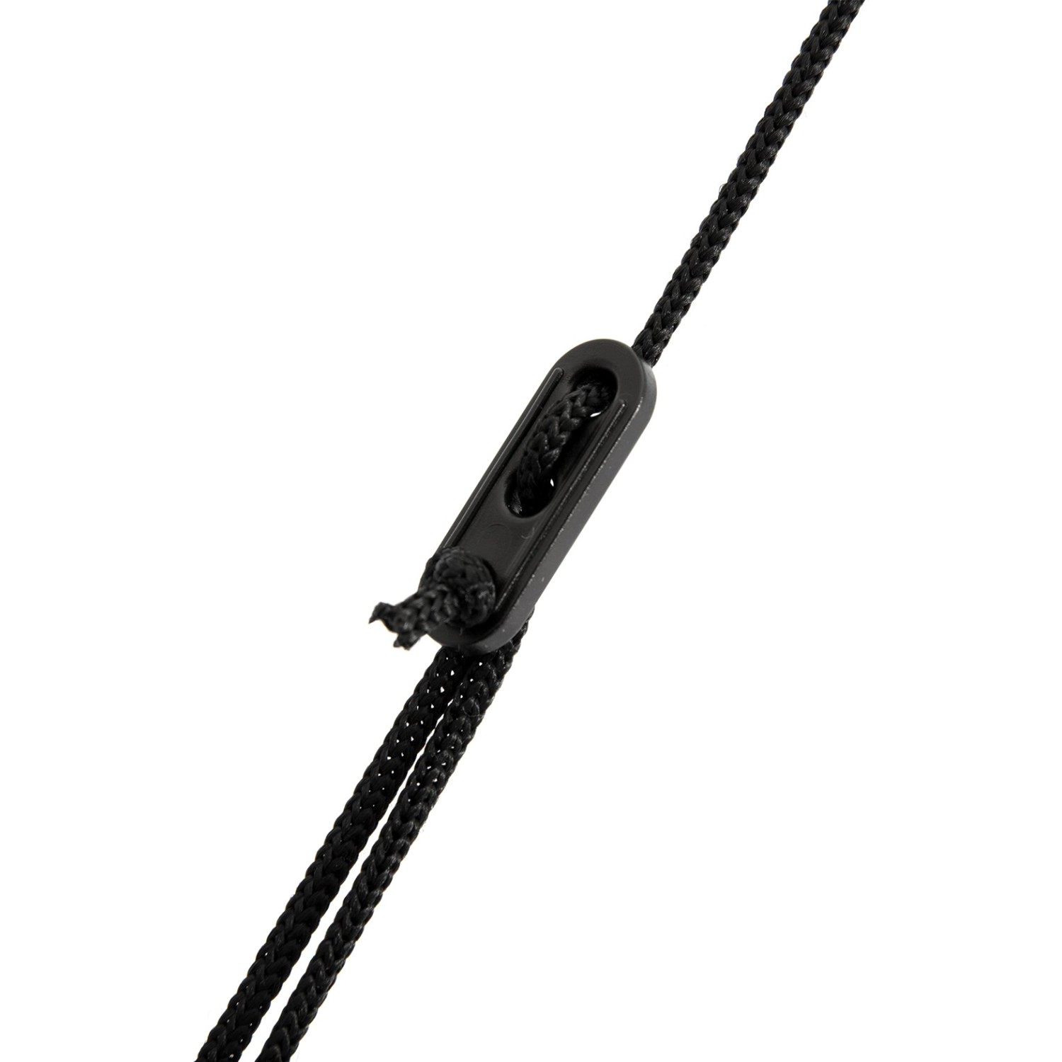Detailaufnahme: Schwarze Zeltleine mit Stopper der Pavillo Strandmuschel.