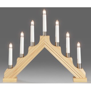 Konstsmide Schwibbogen aus Naturholz mit 7 Lichtern und Metalldekoringen für den Innenbereich.