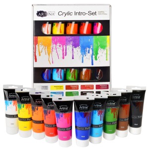 Artina Crylic Acrylfarben Set, 10 Farben à 120ml, für Künstler und Hobbyanwender.