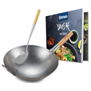 DELUKE Wokpfanne STINA Runder Boden für Induktion 36x60x16cm Metall Natura Asiapfanne Wok Kochpfanne