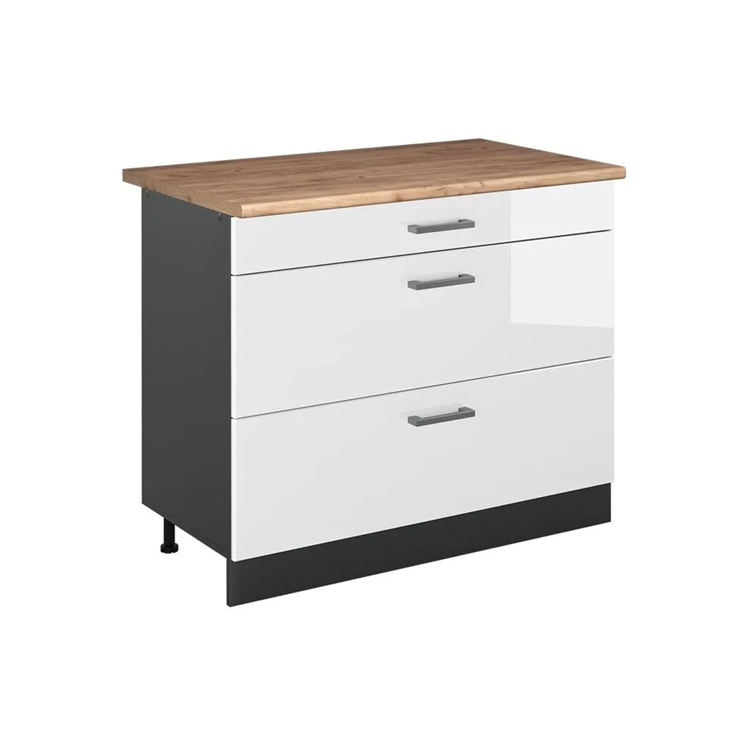 Vicco Küchenunterschrank R-Line Weiß Hochglanz/Anthrazit 100 x 82 Arbeitsplatte Goldkraft Eiche Art Nr 71596
