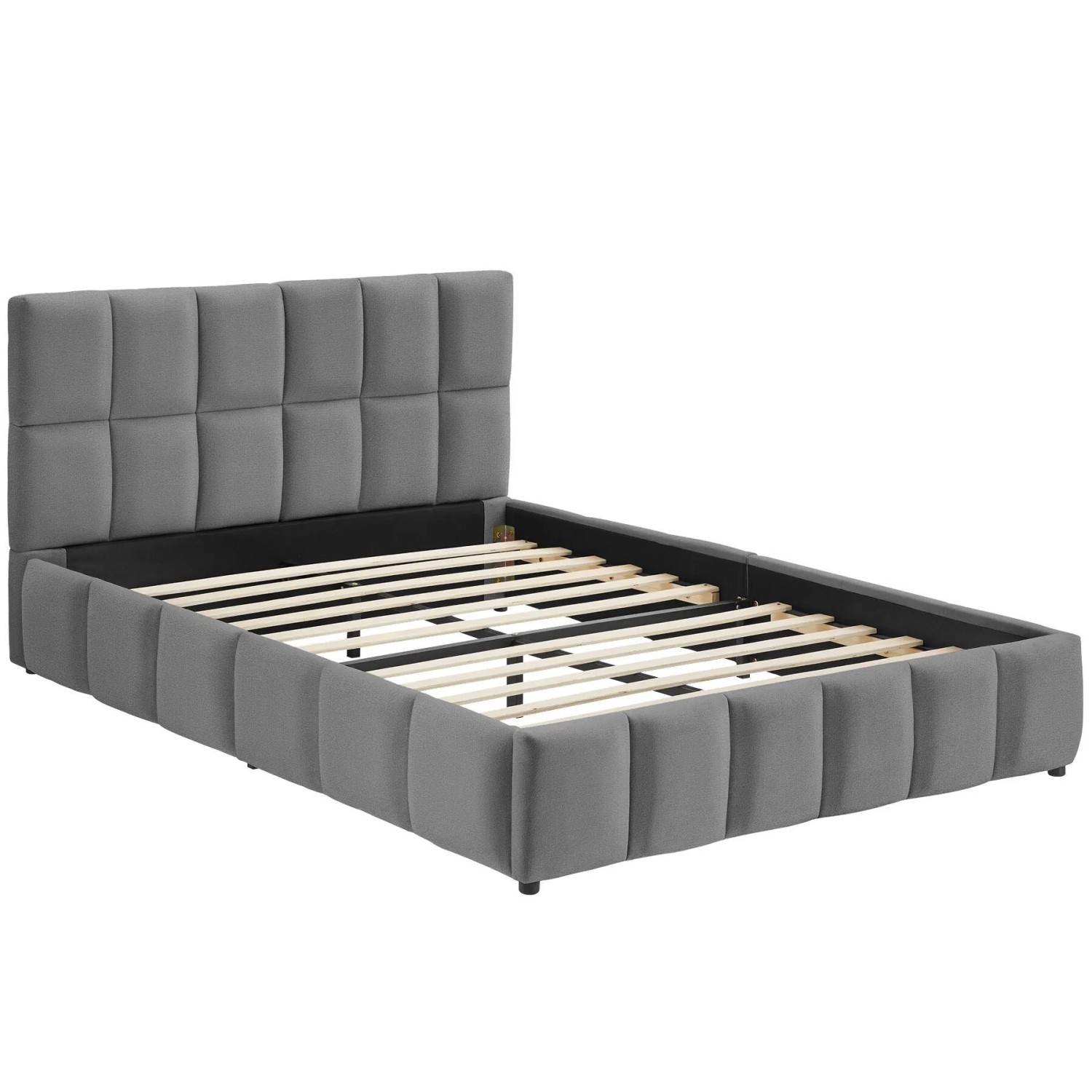 Tectake Polsterbett Shirley Samtbezug Mit Steppmuster Integrierter Lattenrost 140 x 200 cm 220 x 153 x 93 cm Samtoptik Dunkelgrau