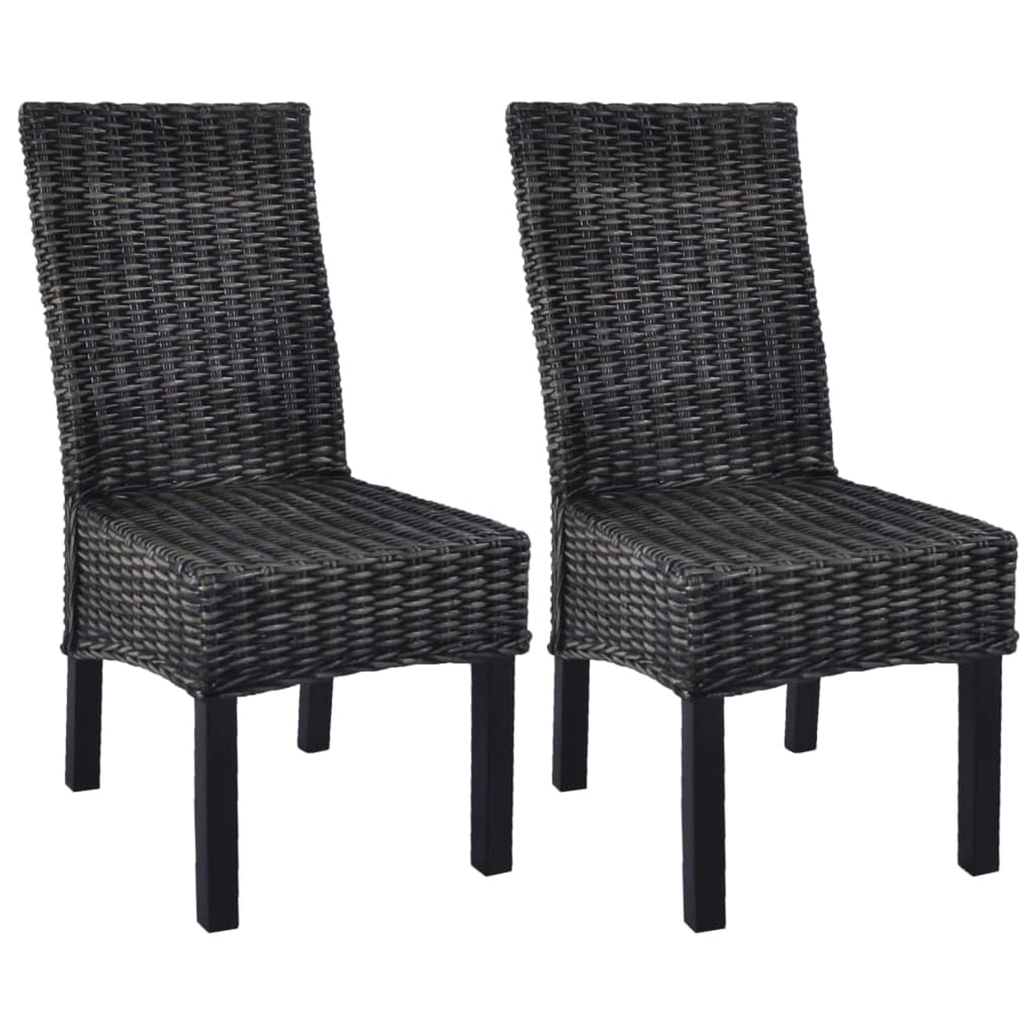 vidaXL Esszimmerstühle 2 Stk Schwarz Kubu-Rattan und Mahagoniholz 246656