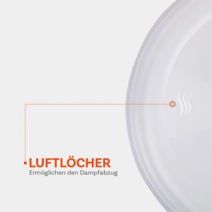 Detailaufnahme: Transparente ProHome Mikrowellenabdeckhaube (2er Set) mit Luftlöchern für Dampfabzug.