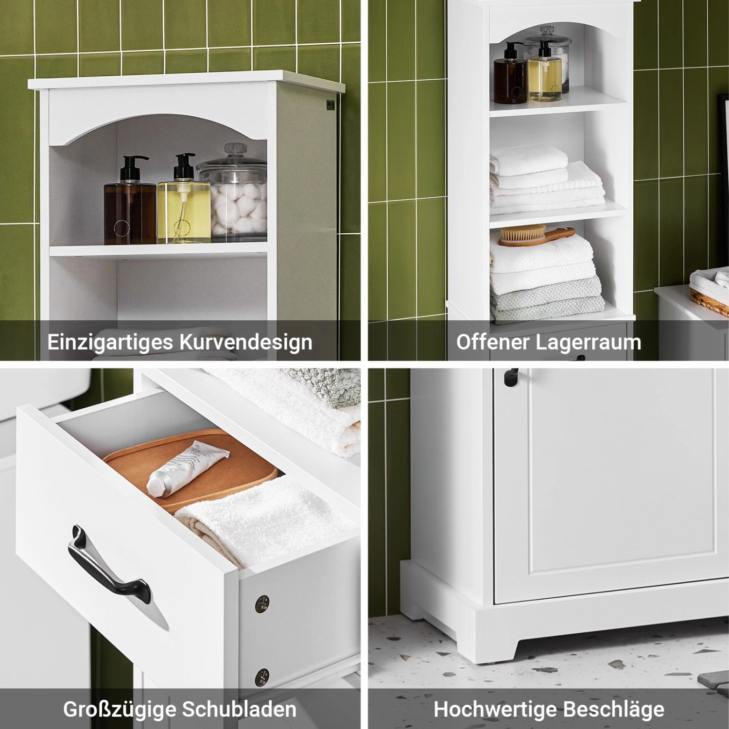 SoBuy Hochschrank BZR206-W: Weißer Badschrank mit Schublade und Regalböden für Badutensilien.