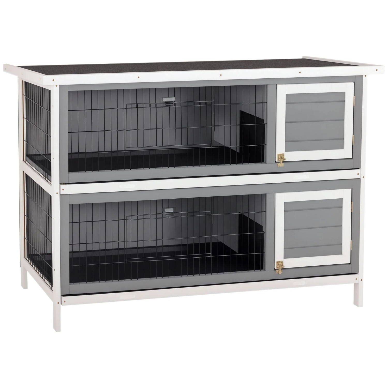 PawHut Hasenstall Tannenholz 136,4 x 50 x 93cm Hellgrau