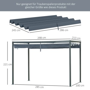 Dunkelgraues Outsunny Ersatz-Vordach aus Polyester, 286x245 cm, mit Maßen des passenden Pavillonrahmens. UV-Schutz.