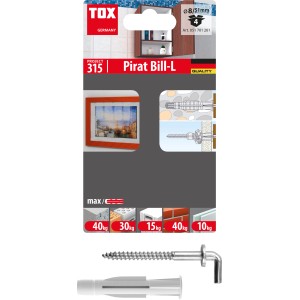 Tox Hakendübel Pirat Bill-L 4er-Set. Deckenhaken mit Winkelhaken und Dübel für sicheren Halt in versch. Materialien.
