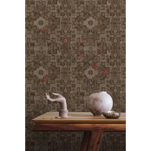 ESTAhome Tapete Orientalisches Kelim-Patchwork Braun 50 X 900 Cm - 131360