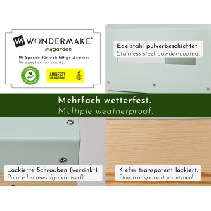 Detailansicht WONDERMAKE Vogelhaus cibarium6: Pulverbeschichteter Edelstahl, Holz und Schrauben.