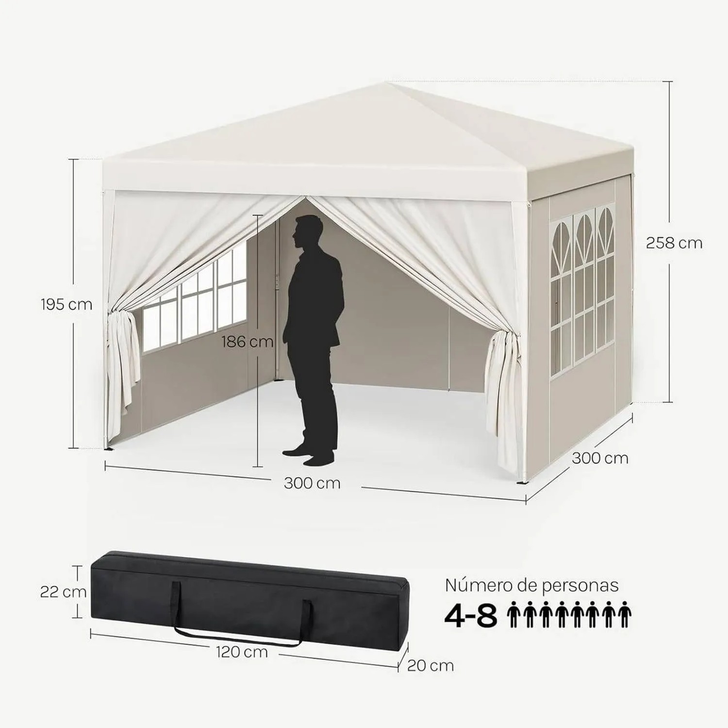 WOLTU Pavillon Pop-Up Wasserdichter Sonnenschutz Pagodenzelt 3x3 m Beige_3