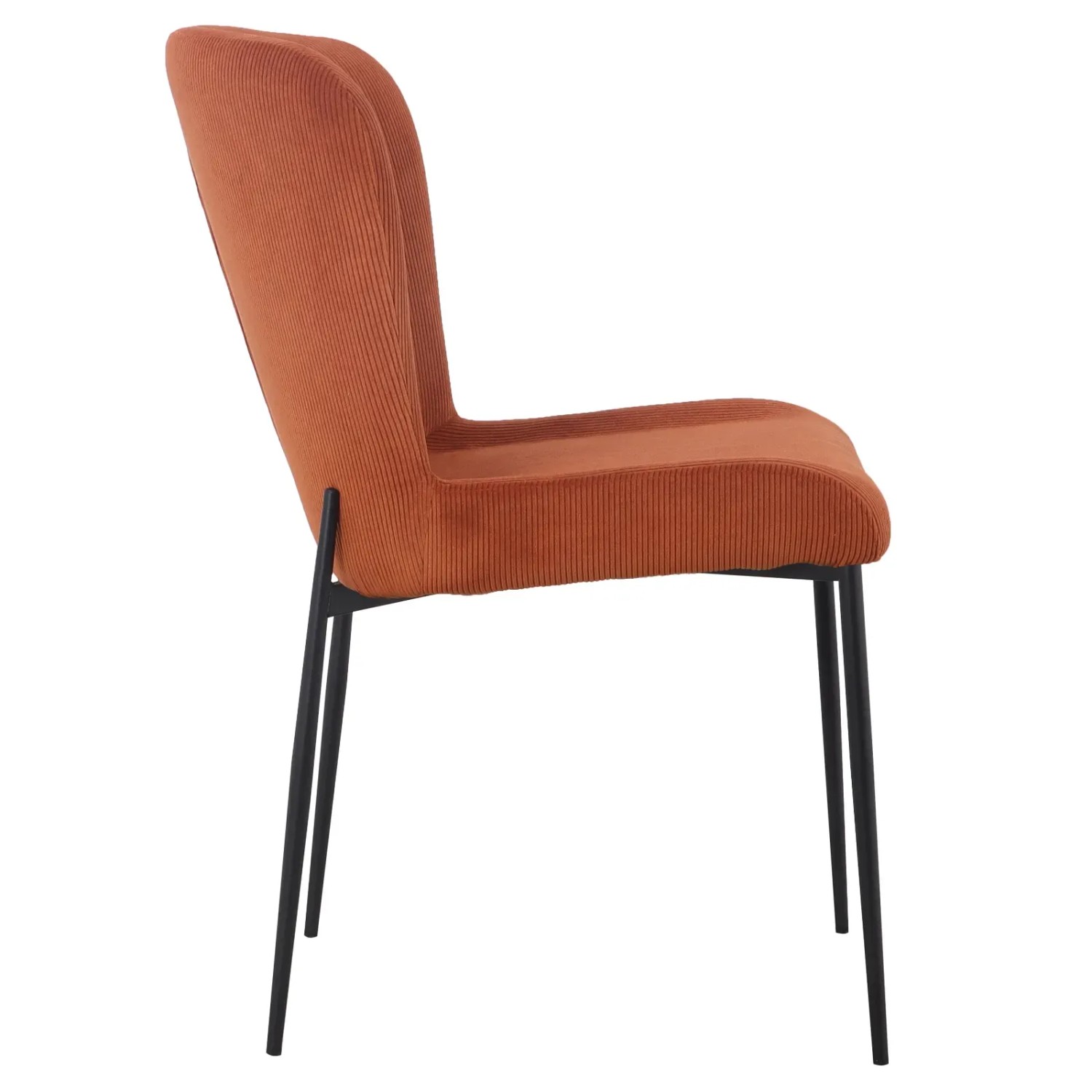 Svita Freddie Esszimmerstuhl im 2er Set, orangefarbener Cordbezug, Polsterstuhl mit schwarzen Metallbeinen.