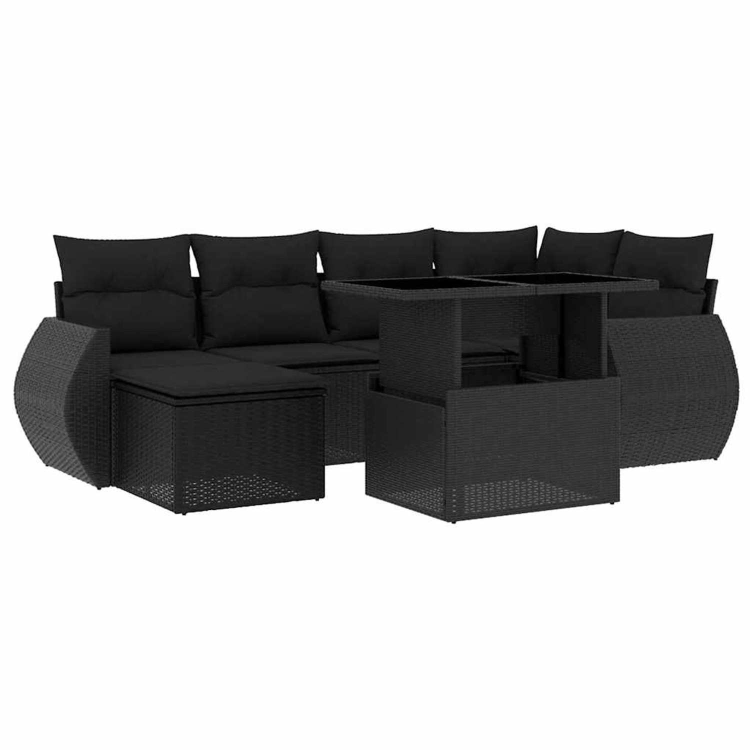 vidaXL 7-Tlg Garten-Sofagarnitur mit Kissen Schwarz Poly Rattan 3268675 günstig online kaufen