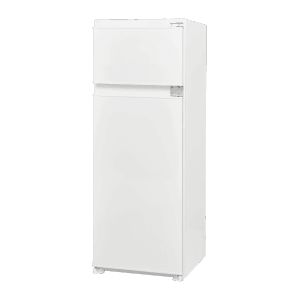 Weiße Respekta Einbau Kühl-Gefrierkombination Samu mit Gefrierfach oben, Frontansicht.