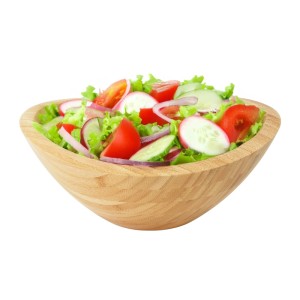 Gefüllte Relaxdays Salatschüssel aus Bambus, Natur, 29 cm. Küchenhelfer für Salat, Obst und Snacks.