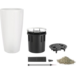 Lechuza Rondo Premium 40, weiße Pflanzsäule mit Zubehör für Bewässerungssystem.