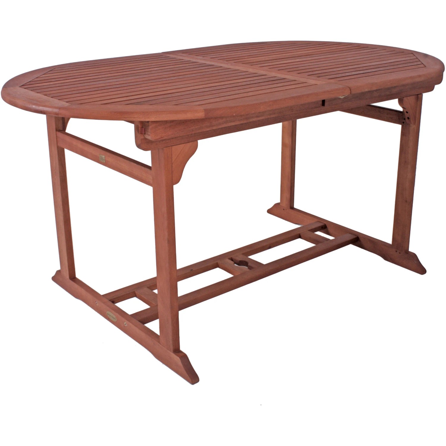 Ausziehbarer Tisch der Gartenmöbel-Gruppe Stockholm aus Eukalyptusholz.