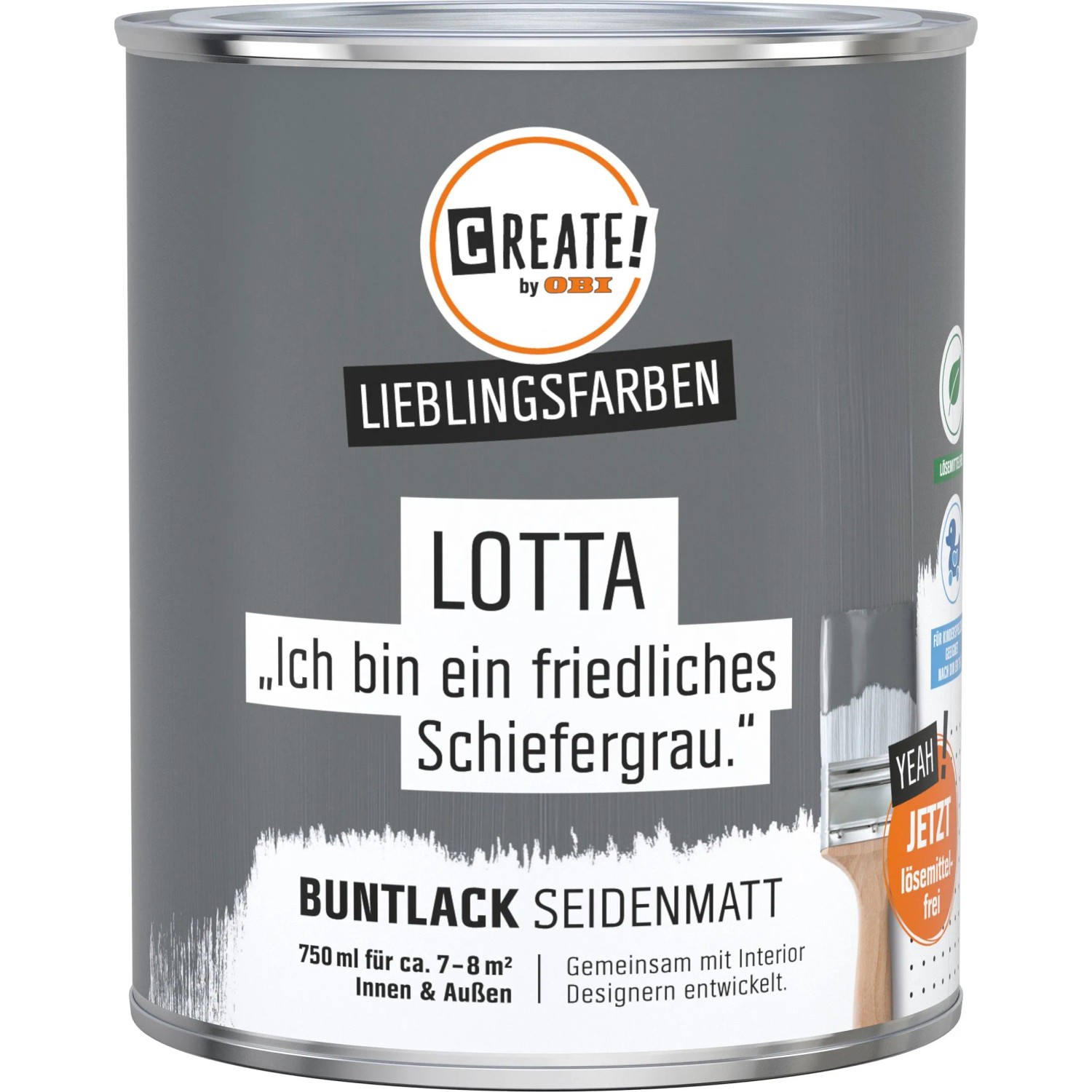 CREATE! by OBI Buntlack Lotta Schiefergrau seidenmatt, 0,75 l Dose.