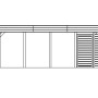 Skan Holz Carport Friesland D mit Abstellraum, technische Seitenansicht. Flachdach, Holzkonstruktion, integrierter Abstellraum.