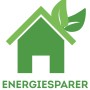 Symbol für energiesparende Splendoor Haustür: Grünes Haus mit Blättern und Schriftzug ENERGIESPARER.