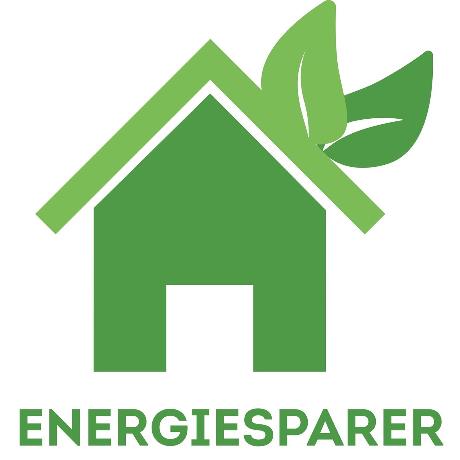 Symbol für energiesparende Splendoor Haustür: Grünes Haus mit Blättern und Schriftzug ENERGIESPARER.