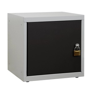 PROREGAL Schließfachwürfel Blocky, lichtgrau/anthrazit, mit Drehriegelschloss und Vorhängeschloss.