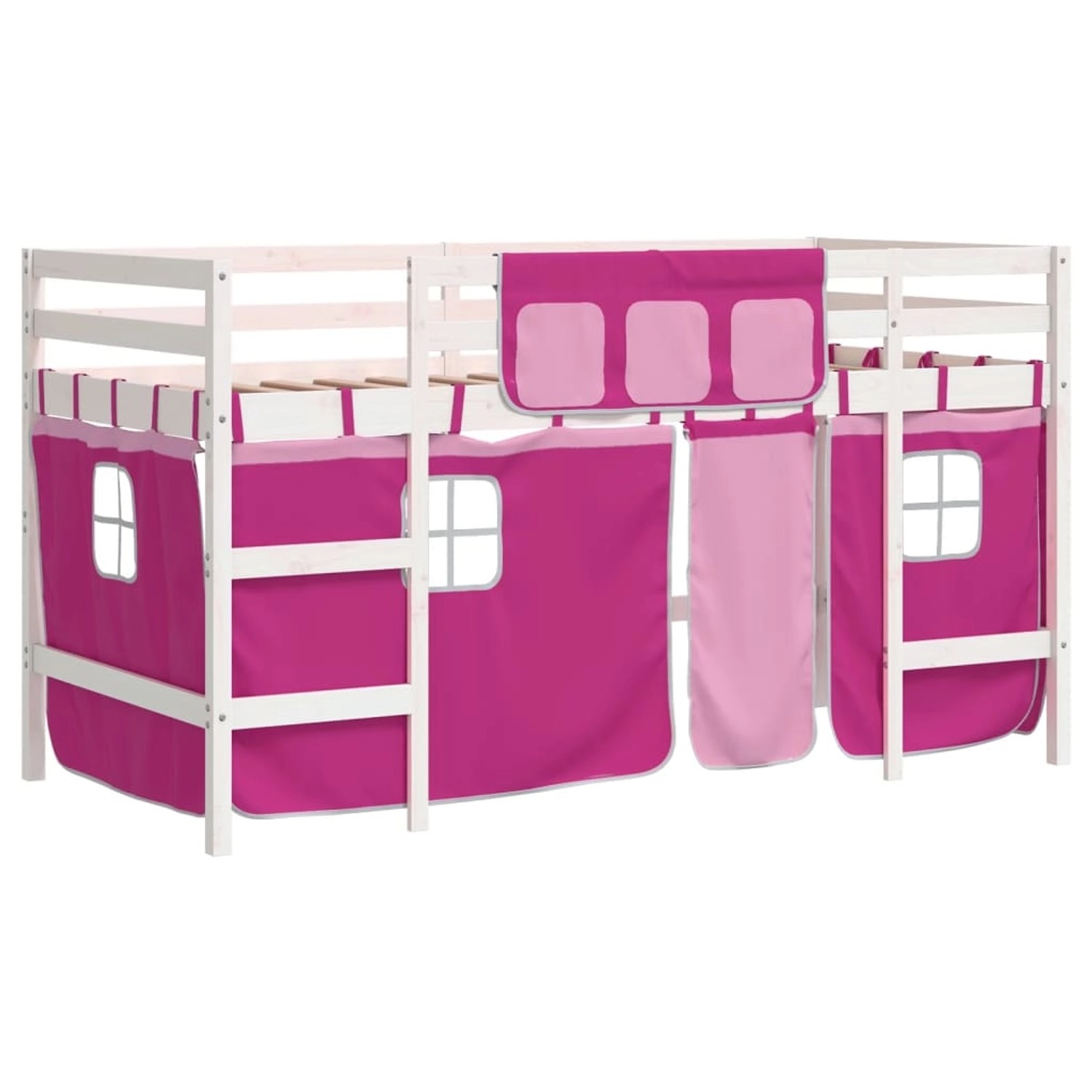vidaXL Kinderhochbett mit Vorhängen Rosa 90x200 cm Massivholz Kiefer1927666 günstig online kaufen