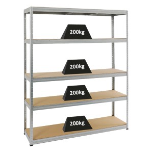 Verzinktes PROREGAL Schwerlastregal Giant Elephant mit 5 Böden, belastbar mit je 200 kg.