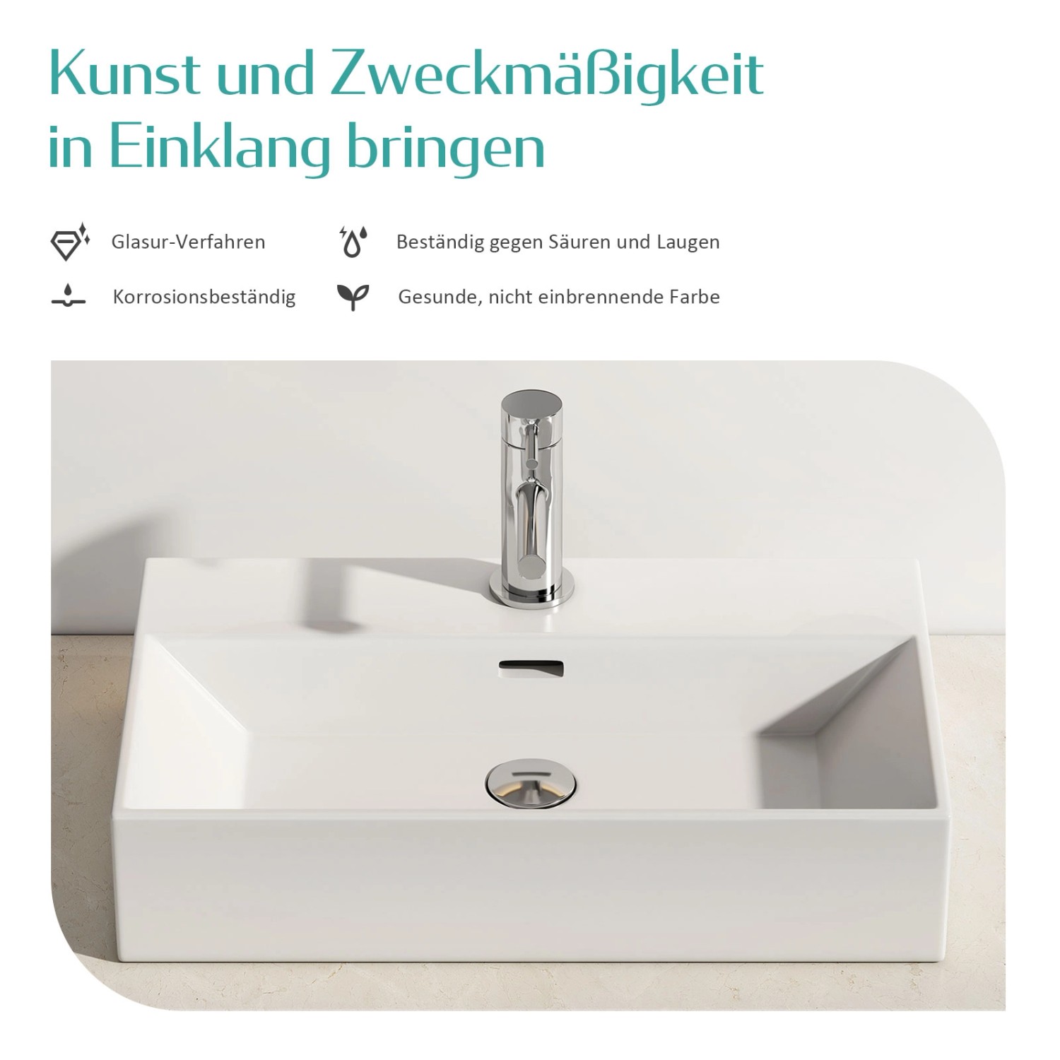 Modernes Emke Handwaschbecken aus Keramik, weiß, mit Hahnloch für Bad oder Gäste-WC.