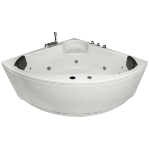 Eck-Whirlpool Badewanne Futuna Basic, 140x140 cm, weiß, mit Armatur und Kopfstützen.